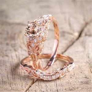 Rose Gold White Sapphire Women's Ring Set